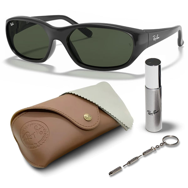 Ray-Ban RB2016 DADDY-O II Rectangle Sunglasses With Eyewear Kit Bundle - High Bridge Fit - Ideal Formal and Casual Wear Retro Sunglasses