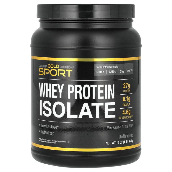 California Gold Nutrition Sport, Whey Protein Isolate, Unflavored, 1 lb (454 g)
