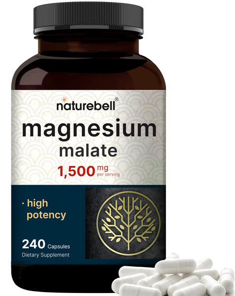 Magnesium Malate 1,500mg Per Serving, 240 Capsules | Chelated for High Absorption – Energy & Nervous Mineral Supplement – Non-GMO, Gluten Free