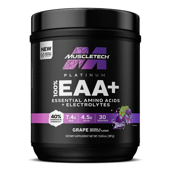 MuscleTech Platinum Essential Amino Acids Supplement with Electrolytes, Grape - Pre-Workout Powder for Energy, Muscle Growth & Strength Builder - EAA Complex for Men & Women - 30 Servings