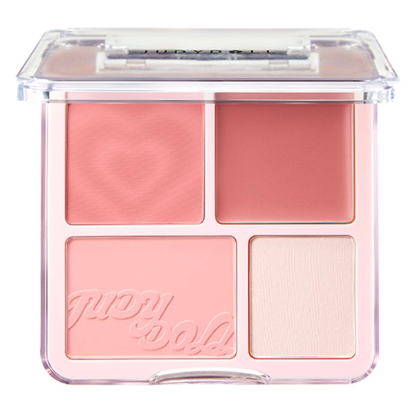 Ueuiu Judy Doll Blush Contour Palette, 2 In 1 Blush Highlight Palette, Blush and Highlighter Makeup, Non-greasy, Lasting Sparkling, Sculpt the Face Makeup (#02 Energetic Peach, 9g)