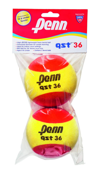 Penn QST 36 Tennis Balls - Youth Foam Red Tennis Balls for Beginners - 2 Ball Polybag