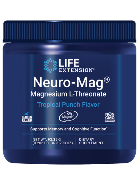 Life Extension Neuro-Mag Magnesium L-Threonate Powder (Tropical Punch) - Ultra-Absorbable - Supports Memory, Focus, Cognitive Function & Mood - Gluten No, Non-GMO, Vegetarian (30 Servings)