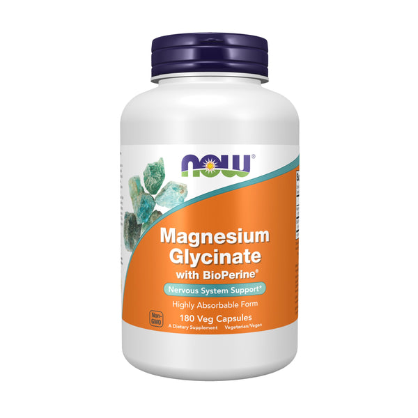 NOW Foods Supplements, Magnesium Glycinate with BioPerine, 180 Veg Capsules