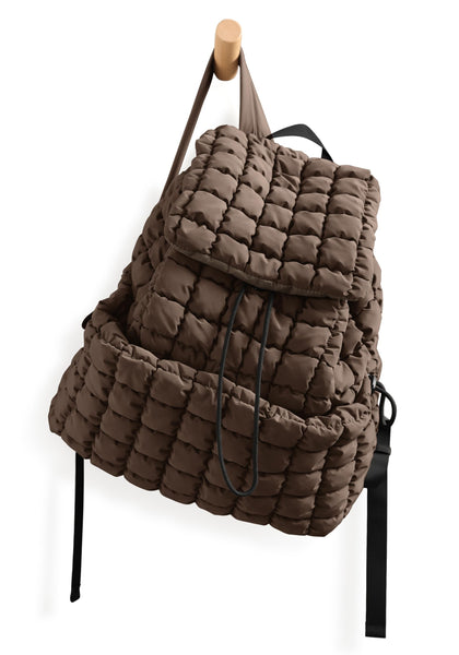ODODOS Quilted Backpack 2.0 for Women Lightweight Puffer Hiker Pack Drawstring Padding Travel Gym Bag, Dark Brown