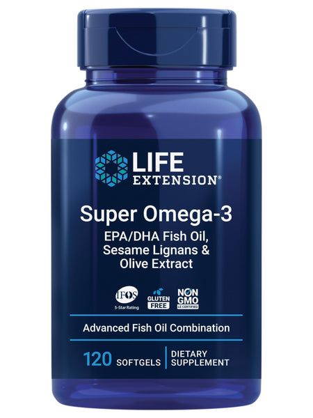 Super Omega-3 EPA/DHA Fish Oil, Sesame Lignans & Olive Extract - For Heart & Brain Health – For Inflammation & Cholesterol Management – Gluten-Free, Non-GMO – Lemon Flavor 120 Softgels