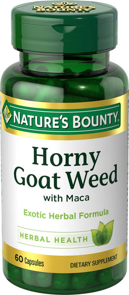 Nature's Bounty Horny Goat Weed with Maca, Herbal Health Supplement, 60 Capsules