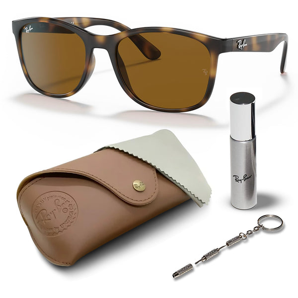 Ray-Ban RB4374 Square Shape Sunglasses With Eyewear Kit Bundle - High Bridge Fit - Ideal Formal and Casual Wear Square Sunglasses