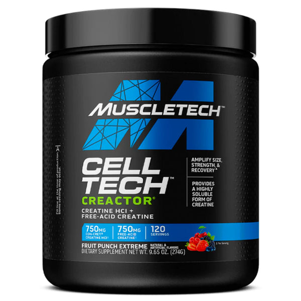MuscleTech Cell-Tech Creactor - Creatine HCl Formula - Muscle Builder for Men & Women - Creatine HCl + Free-Acid Creatine Supplements - Fruit Punch Extreme, 120 Servings