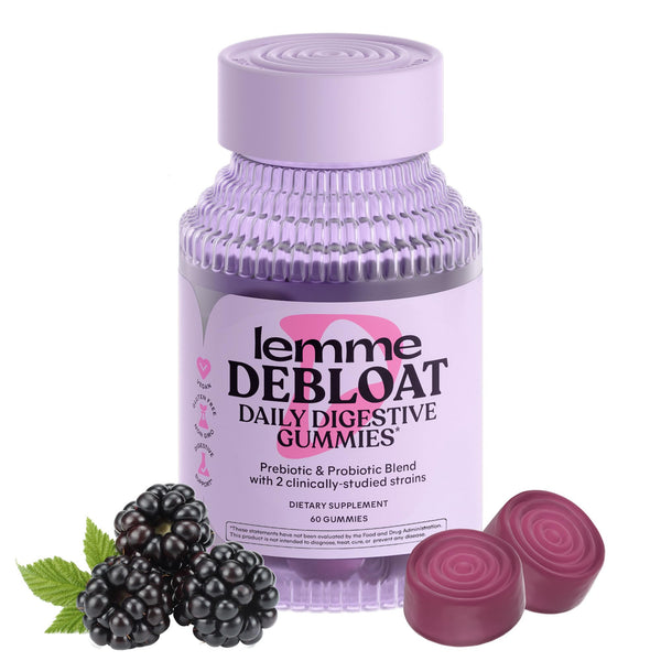 Lemme Debloat - Digestive & Gut Health Gummies with 2 Clinically Studied Probiotics & Prebiotic, 3 Billion CFUs - Vegetarian, Gluten Free, Non GMO, BlackBerry Flavor (60 Count)