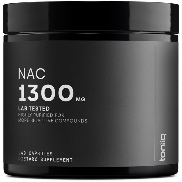 Toniiq 1300mg NAC - 4 Month Supply - Min. 98%+ Tested Purity - Ultra High Strength Bioavailable NAC Cysteine Supplement - 240 Vegetarian N Acetyl Cysteine Capsules -Lab Tested TQ