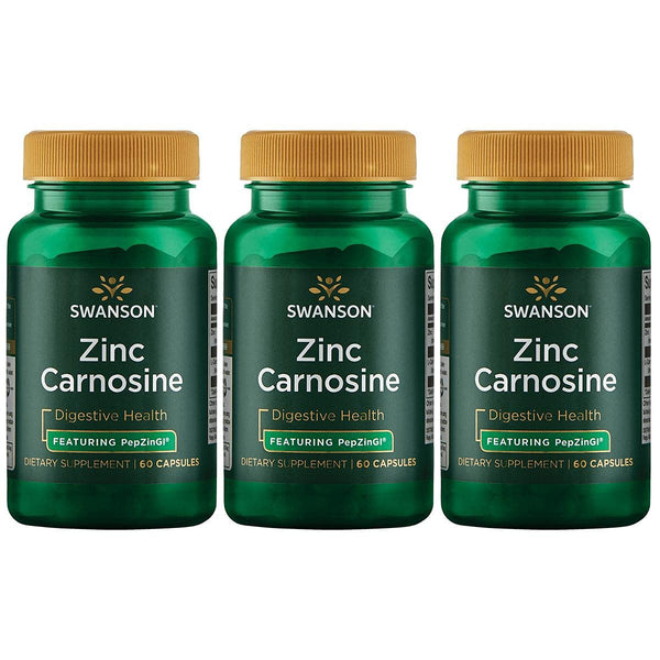 Swanson Ultra Zinc Carnosine (PepZinGI) - 60 Capsules - Natural Supplement for Gastric Health, Digestive Support, and Stomach Microbial Balance (3 Pack)