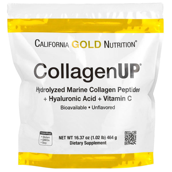 California Gold Nutrition CollagenUP®, Hydrolyzed Marine Collagen Peptides with Hyaluronic Acid and Vitamin C, Unflavored, 1.02 lb (464 g)