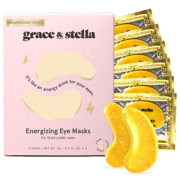 grace & stella Under Eye Mask Dark Circles - Under Eye Patches, Puffy Eyes, Undereye Bags, Wrinkles - Bachelorette Party Favors, Women Gifts, Vegan, Cruelty-Free Eye Patches for Adults (6 Pairs, Gold)
