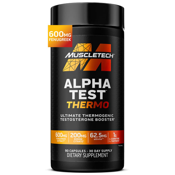 MuscleTech Thermogenic Testosterone Booster for Men, AlphaTest Thermo - T-Boost Mens Supplement with Tribulus Terrestris - Male Gym Workout Supplements for Muscle Growth, Stamina & Energy - 90 Pills