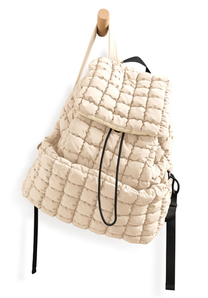 ODODOS Quilted Backpack 2.0 for Women Lightweight Puffer Hiker Pack Drawstring Padding Travel Gym Bag, Ivory