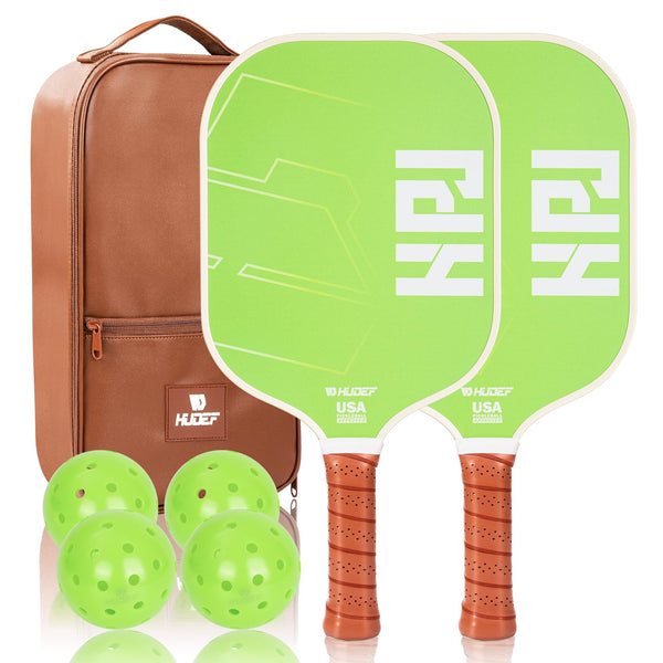 HUDEF Pickleball Paddles, USAPA Approved Pickle Ball Paddles Set of 2, Graphite and Fiberglass Pickleball Paddles, Polypropylene Honeycomb Core Paddle Rackets, 4 Outdoor Balls and Carry Bag Green