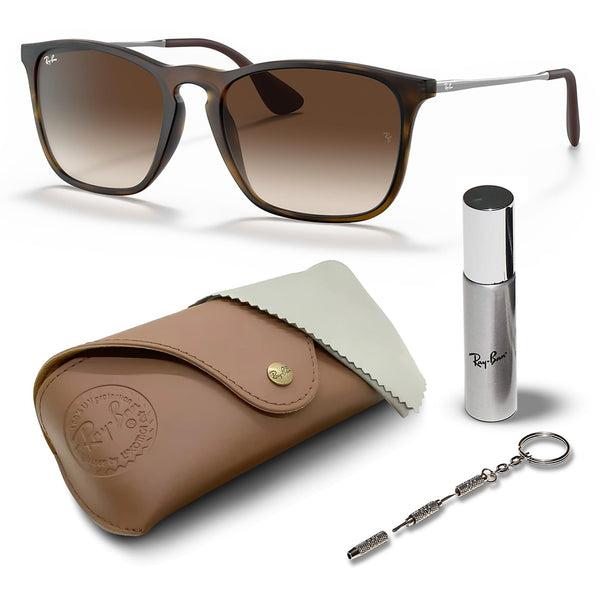 Ray-Ban RB4187 CHRIS Square Shape Sunglasses With Eyewear Kit Bundle - High Bridge Fit - Ideal Formal and Casual Wear Square Sunglasses