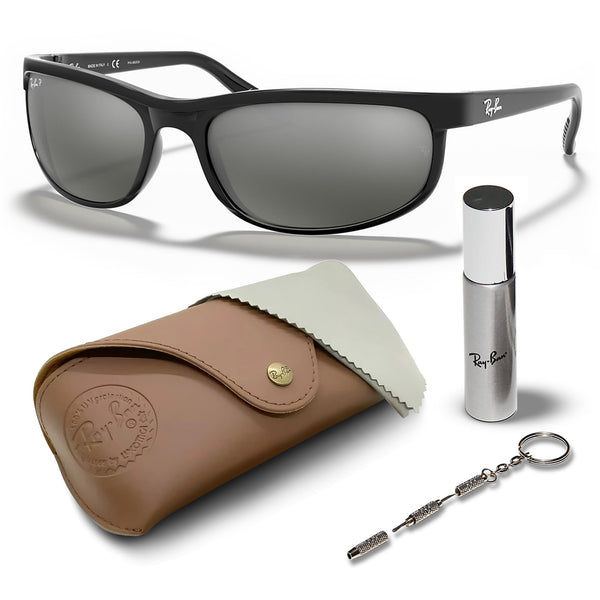 Ray-Ban RB2027 PREDATOR 2 Polarized Rectangle Sunglasses With Eyewear Kit Bundle - High Bridge Fit - Ideal Formal and Casual Wear Retro Sunglasses