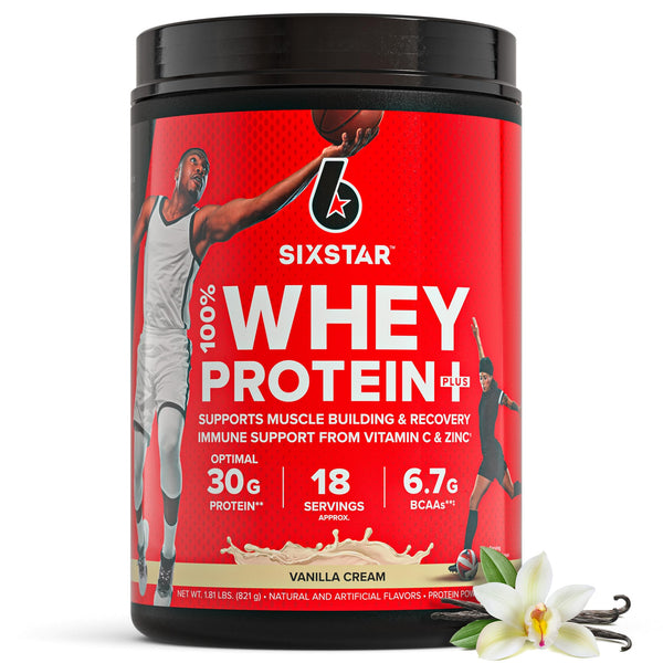 Six Star Whey Protein Powder Plus - Muscle Building & Recovery Formula with Whey Isolate Powder, BCAAs, 30g Protein, Immune Support - Post-Workout Supplement - Vanilla Cream, 1.8 lbs