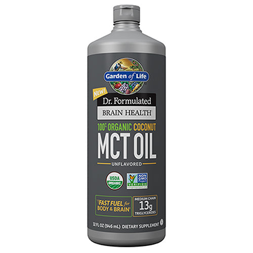 Garden of Life Dr. Formulated Brain Health 100% Organic Coconut MCT Oil Liquid 32 Oz