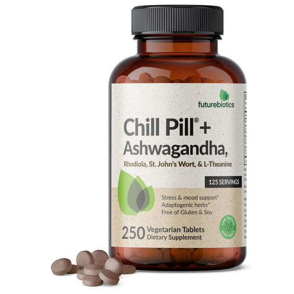 Futurebiotics Chill Pill + Ashwagandha, Rhodiola, St. John’S Wort, & L-Theanine - Non-Gmo, 250 Vegetarian Tablets
