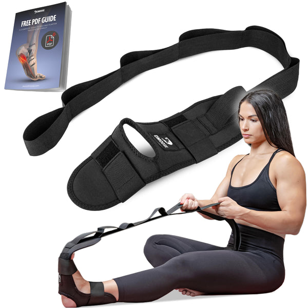 Neoprene Padded Foot & Calf Stretcher for Plantar Fasciitis, Achilles, Tendonitis, Hamstring & Heel Spurs - Adjustable Leg Stretch Strap with Velcro - Stretching Strap for Leg Recovery and Flexibility