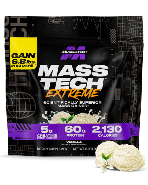 Muscletech High-Protein Mass Gainer (Vanilla Milkshake, 6LB) - Mass Tech Extreme 2000 Mass Gainer Protein Powder Supplement - Weight Gainer for Increase Muscle, Enhanced Recovery & Strength