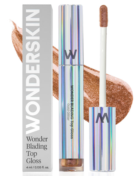 Wonderskin Wonder Blading Top Gloss - Gold Lip Gloss, Non-Sticky, Hydrating Lipgloss & Long Lasting Glitter Lip Gloss For Women (Gold Glitter)