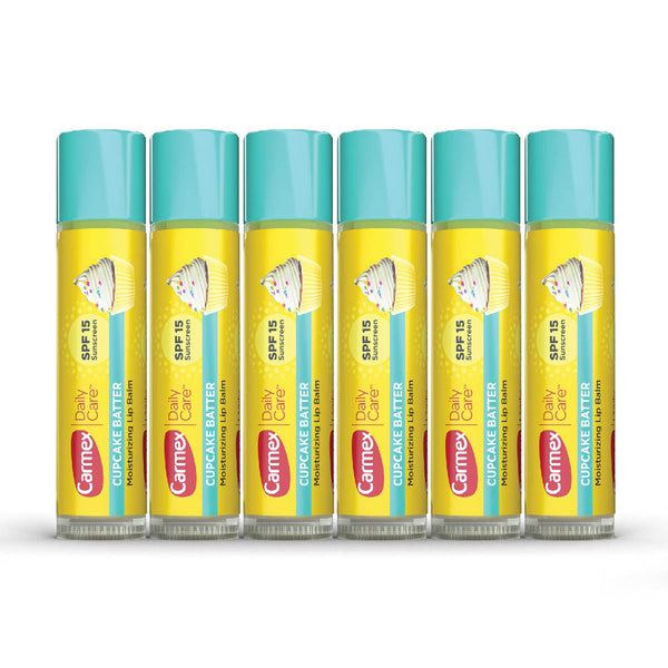 Carmex Daily Care Moisturizing Lip Balm with SPF 15, Cupcake Batter Lip Balm Sticks, 0.15 OZ Each - 6 Count