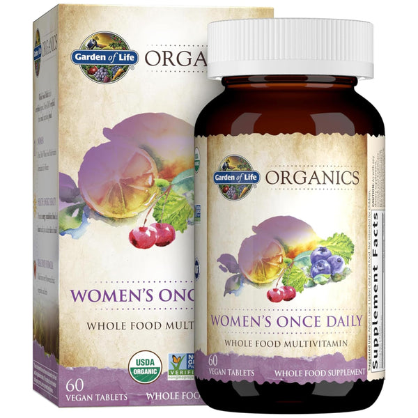 Garden of Life Multivitamin for Women - Organics Women's Once Daily Multi - 60 Tablets, Whole Food Multi with Iron, Biotin, Vegan Organic Vitamin for Women's Health, Energy Hair Skin and Nails