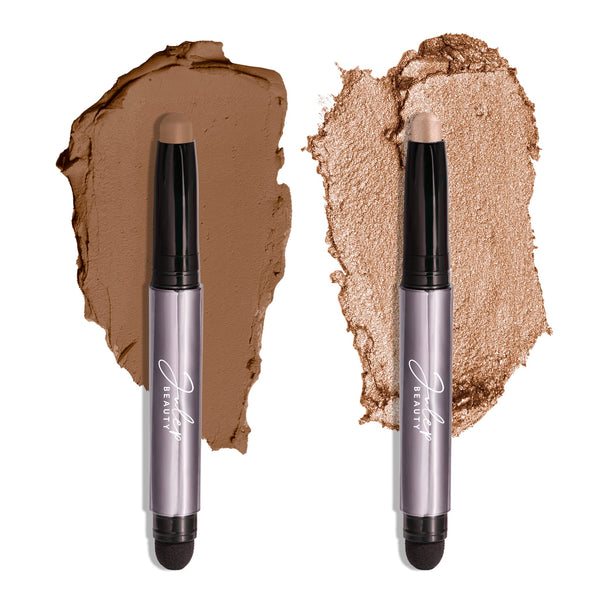 Julep Eyeshadow 101 Crème to Powder Waterproof Eyeshadow Stick Duo, Sand Shimmer and Smoky Tawny Matte
