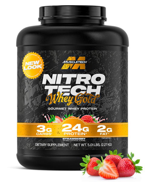 Whey Protein Powder | MuscleTech Nitro-Tech Whey Gold Protein Powder | Whey Protein Isolate Smoothie Mix | Protein Powder for Women & Men | Strawberry Protein Powder, 5 lb (69 Servings)-package varies