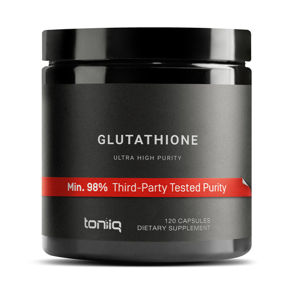 Toniiq Ultra High Strength Glutathione Capsules - 1000Mg Concentrated Formula - 98%+ Highly Purified And Bioavailable - Non-Gmo Fermentation - 120 Capsules Reduced Glutathione Supplement