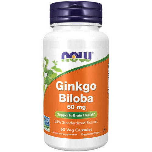 Now Foods Ginkgo Biloba 60 mg 24% Standardized Extract, 60 Caps
