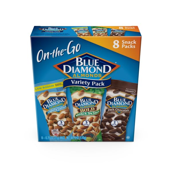 Image 3 of Blue Diamond Almonds Snack Nut Variety Pack for Kids, Office, School, On-the-go, 0.75 oz Gluten Free Individual Packs, Wasabi & Soy Sauce, Lightly Salted, and Dark Chocolate (Pack of 8)