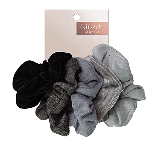 Image 2 of Velvet Black/Gray for the product Kitsch Satin Scrunchies for Women