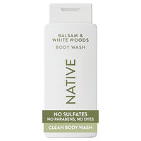 Thumbnail for Image 1 of Default Title for the product Native Clean Body Wash, Gentle & pH-balanced for Sensitive Skin, 24-Hr Freshness, Vegan & Cruelty-Free, Balsam & White Woods, 18 Fl Oz (Pack of 6)