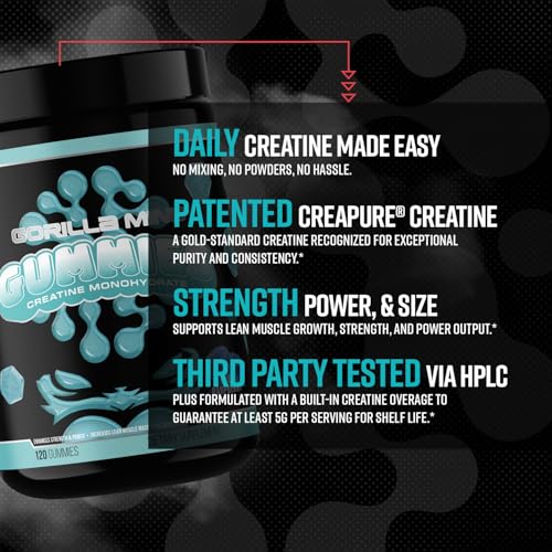 Image 4 of Gorilla Mind Creatine Gummies | 5g Creapure, Blue Raspberry (120 Count)