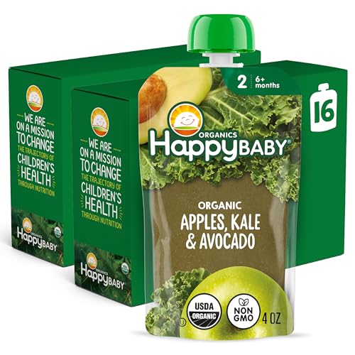 Image 1 of Default Title for the product Happy Baby Clearly Crafted Stage 2 Apples Kale & Avocados 4oz Pouch (16)