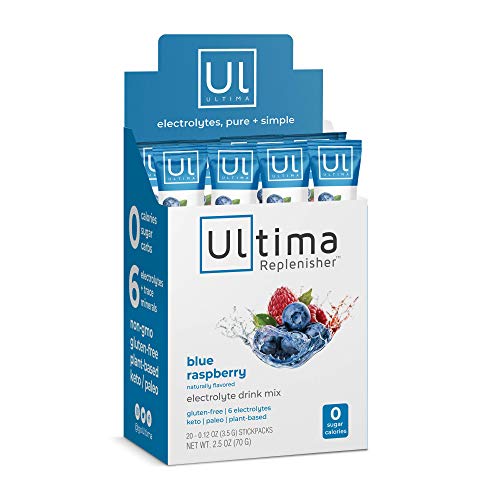 Image 1 of 20 Count (Pack of 1) for the product Ultima Replenisher Electrolyte Hydration Drink Mix, Blue Raspberry, 20 Serving Stickpack Box