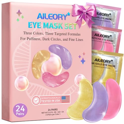 Image 1 of Default Title for the product AILEORY Under Eye Patches for Dark Circles, Puffiness, Fine Lines, Eye Mask Set with Retinol, 24K Gold, Caffeine, Gel Mask, 24 Pairs