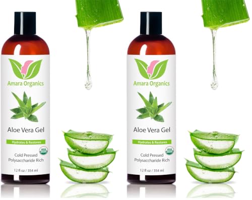 Image 2 of 12 Fl Oz (Pack of 2) for the product Organic Aloe Vera Gel for Skin, Face, Body, After Sun Care - USDA Certified Organic, 12 fl. oz.