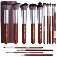 Thumbnail for Image 6 of Brown for the product BS-MALL Makeup Brushes 14 Pcs Brush Set