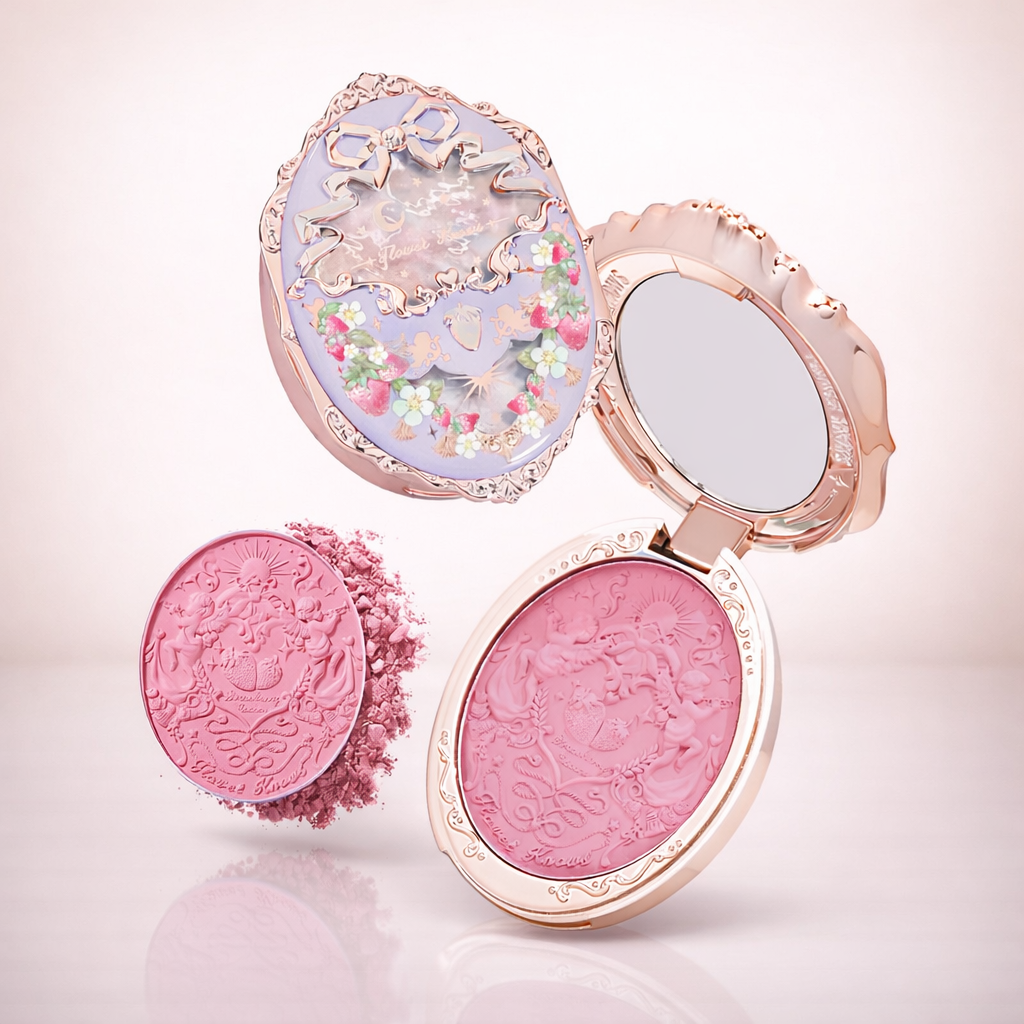Flower Knows Strawberry Rococo Embossed Blush,Mauve Berry Rose Matte Powder Blush for Cheeks,Buildable & Blendable Face Makeup,Long-Lasting Cute Make Up for Women & Girls,0.16 Oz(G02 Little Cranberry)