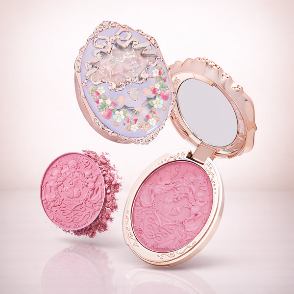 Flower Knows Strawberry Rococo Embossed Blush,Mauve Berry Rose Matte Powder Blush for Cheeks,Buildable & Blendable Face Makeup,Long-Lasting Cute Make Up for Women & Girls,0.16 Oz(G02 Little Cranberry)