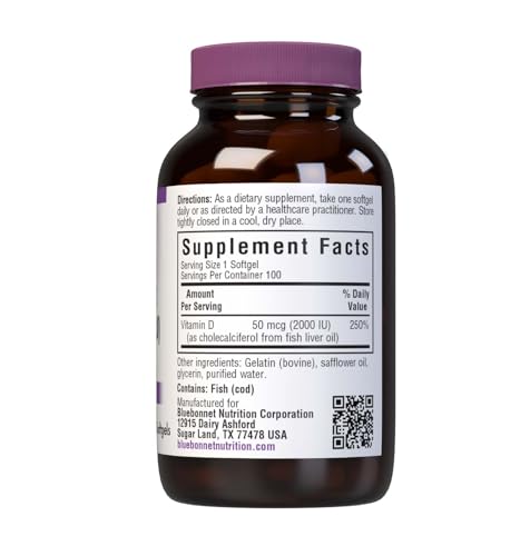 Image 2 of BlueBonnet Nutrition Vitamin D3 2000 IU, 100 Softgels