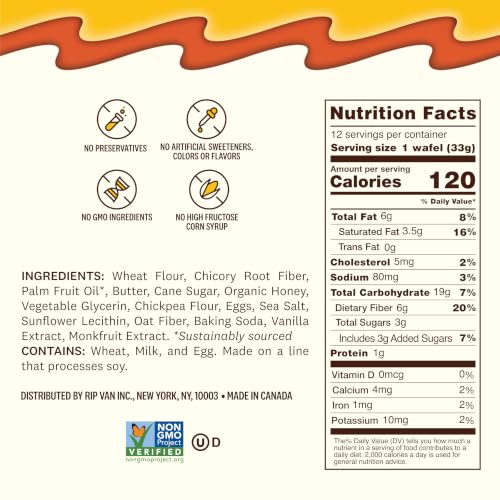 Image 2 of Rip Van Wafels Honey and Oats Stroopwafels, Healthy Snacks, Non-GMO, Keto Friendly, Low Sugar, 12 Pack
