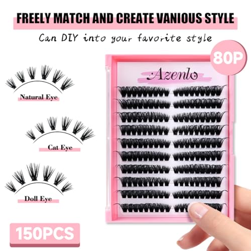 Image 3 of Azenlo Natural Lash Clusters Kit Wispy Eyelash Clusters 120 pcs Cluster Eyelash Extensions C Curl Individual Lashes 10-16 mm Mix Length Natural Look (Left&Right 80D KIT 120Pcs)