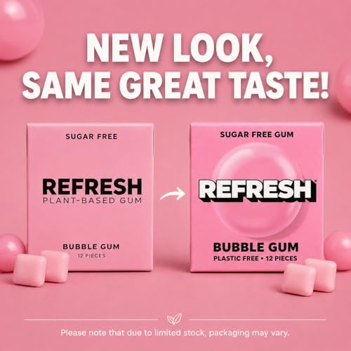 Image 3 of Refresh Gum Bubblegum, Natural Sugar-Free Xylitol Chewing Gum, 12 Pack